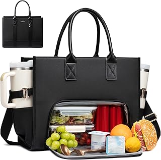 LOVEVOOK Work Tote Bag with Lunch Compartment with Giant Tumbler Holder,15.6 Inch Waterproof 3 in 1 Lunch Bag Women Men Laptop Bag Purse Tote with Padded Sleeve for Teacher,Nurse,College,Travel,Office