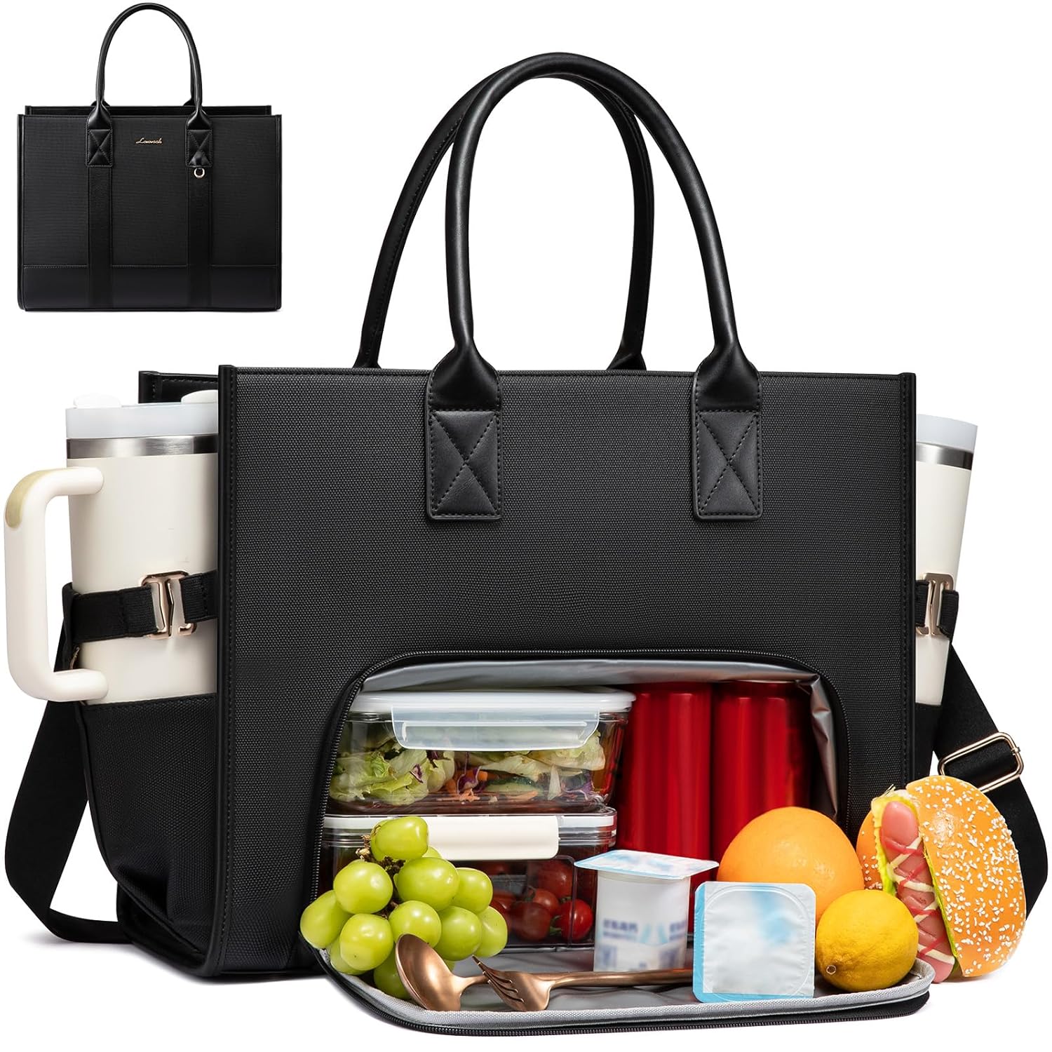 LOVEVOOK Work Tote Bag with Lunch Compartment with Giant Tumbler Holder 15 6 Inch Waterproof 3 in 1