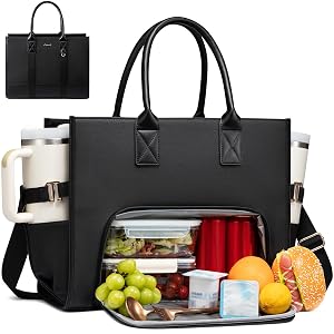 LOVEVOOK Work Tote Bag with Lunch Compartment with Giant Tumbler Holder 15 6 Inch Waterproof 3 in 1