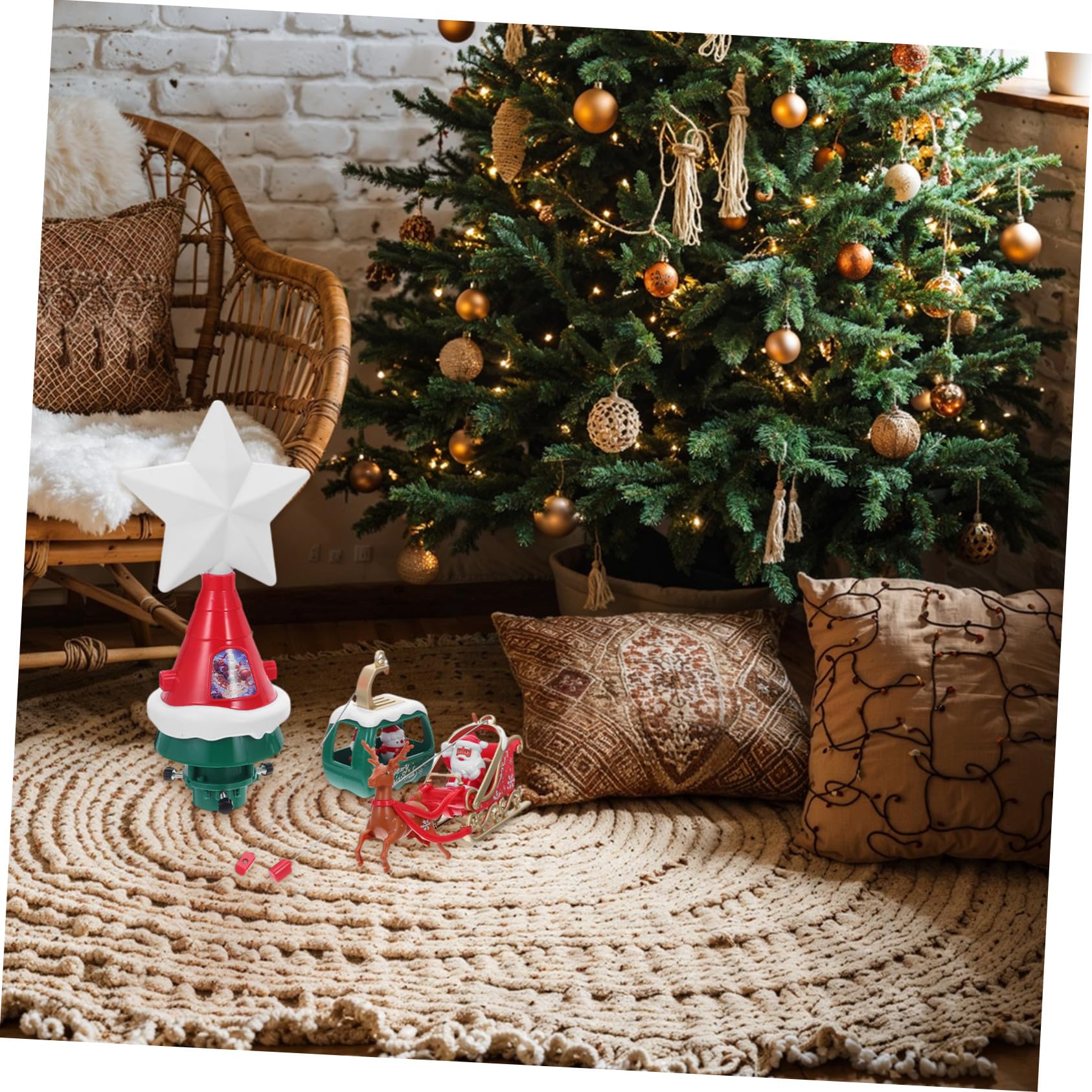 ULTECHNOVO Estrella para Árbol de Navidad Giratoria y Luminosa con Música Adorno con Papá Noel y Muñecos de Iluminación LED para Decoración Interior y Exterior Festiva