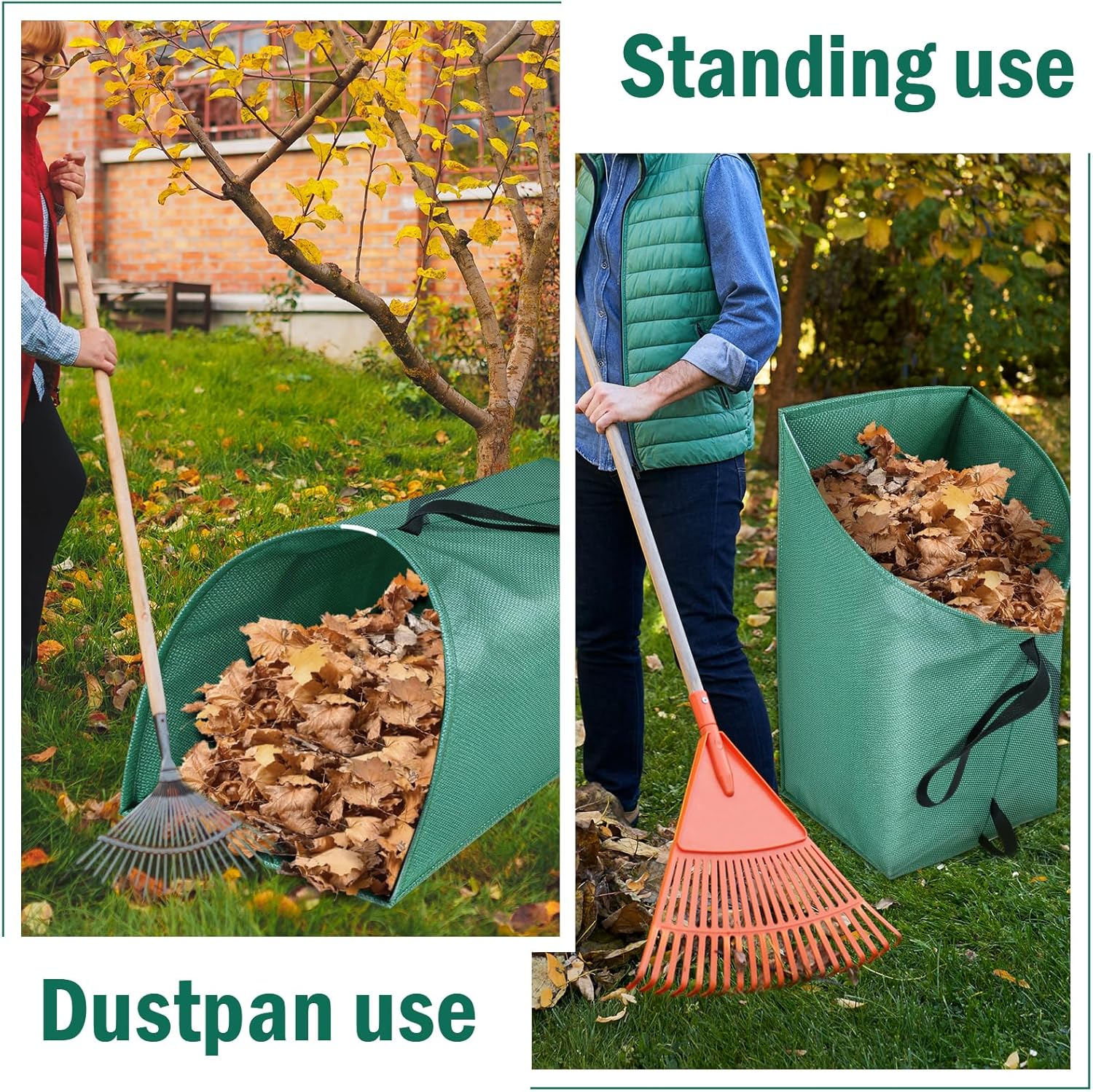 2 Pack 60 Gallon Leaf Collector,Collapsible Lawn & Leaf Bag,Heavy Leaves Pick up Tool Reusable Yard Waste Bags,Large Yard Dustpan Type Garden Bag for Leaves,Debris,Grass,Clippings,Lawn Trash