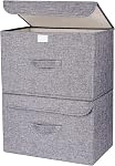 DIMJ Fabric Storage Box with Lid - 2Pcs Closet Storage Bin with Handle Organizer and Storage Foldable Decorative Basket with Lid Storage Containers Clothes,Bedroom, Office(Dark Grey)