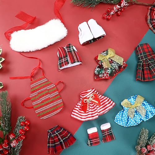Miniatura 5 de Jerify Juego de 24 accesorios de muñeca elfo de Navidad, incluye faldas, bata de baño blanca, saco de dormir a cuadros, chaleco esponjoso, bufanda,