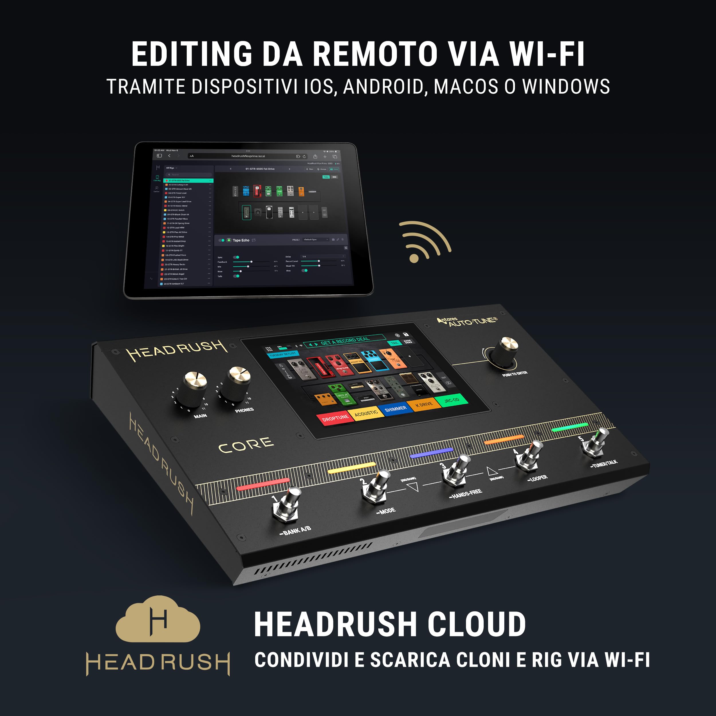 HeadRush Core - Pedaliera Multieffetto e Amp-Modeler per Chitarra e Voce con Cloning, Looper, Antares Auto-Tune, Wi-Fi, Touchscreen, Bluetooth