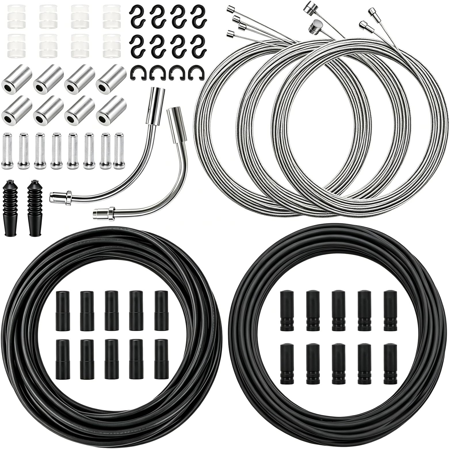 mankk Universal Bicycle Brake Cable and Shift Cable,Bicycle Shift Derailleur Cable & Brake Cable Housing Kit with Brake Cable End Caps and O-Rings for Mountain Road Bike Repair