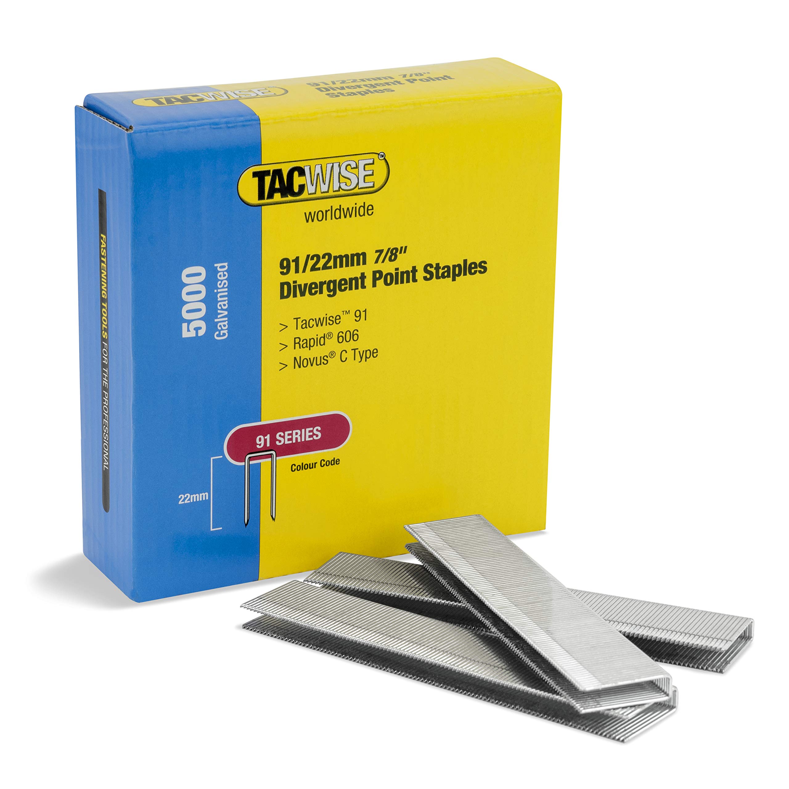 Tacwise 1617 Grapas de Corona Estrecha Galvanizadas 91/22 mm, Caja de 5000 | Punta Divergente