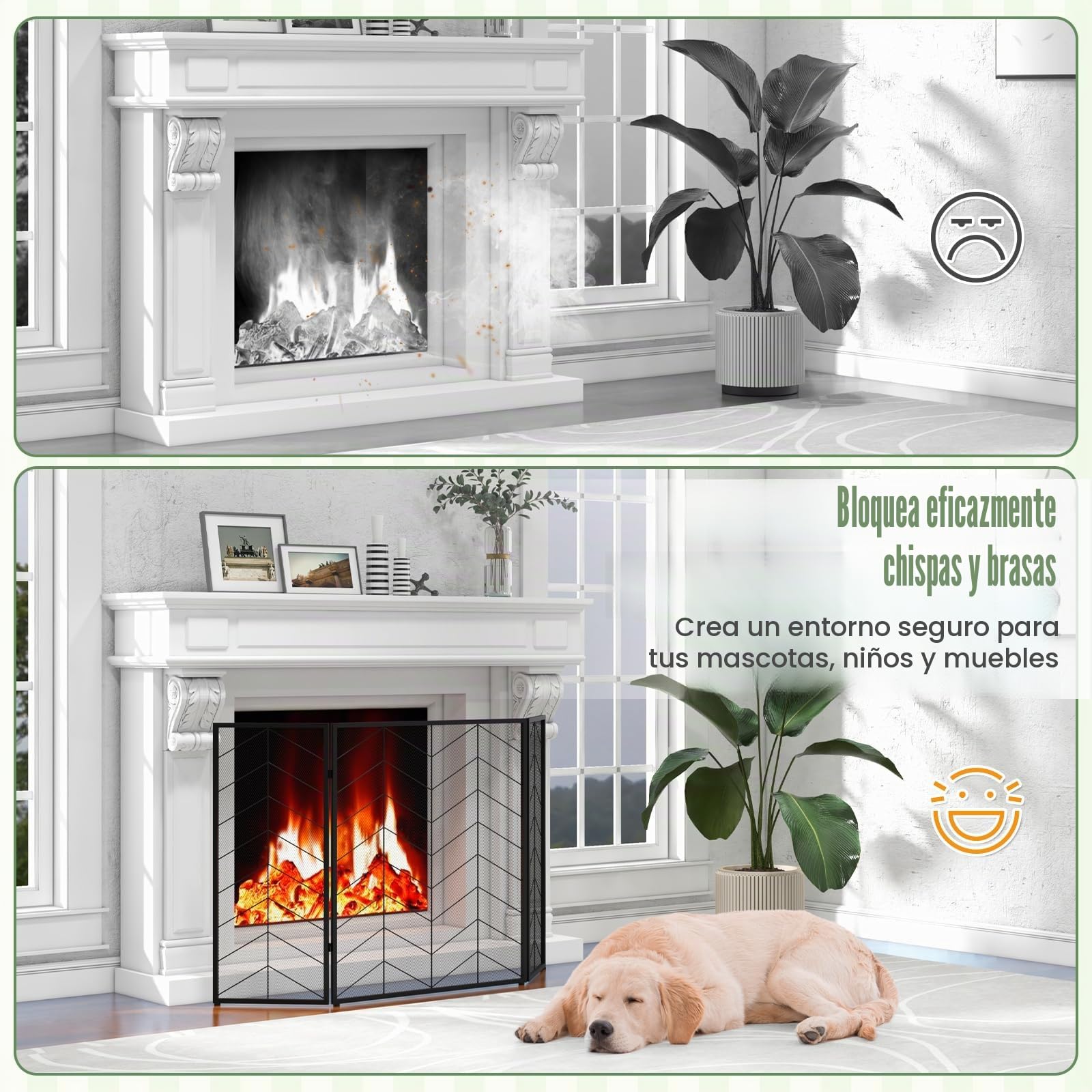 GIANTEX Pantalla de Chimenea Plegable con 3 Paneles, 132 x 79 cm, Salvachispas Chimenea de Metal para Aislamiento de Chispas y Cenizas, Rejilla Protector de Chimenea para Niños y Mascotas (Cinta)