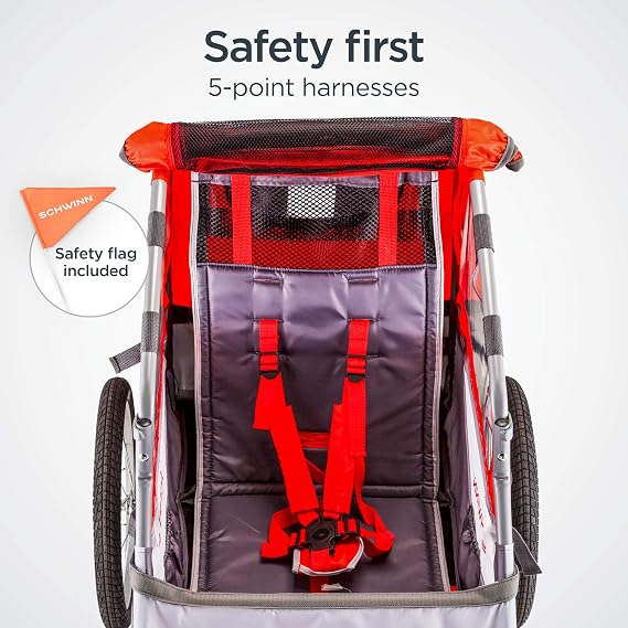 Schwinn Trailblazer Plus Kids Bike Trailer, Single Seat, Universal Coupler, Folding Frame, Quick-Release Wheels, Canopy with Bug Screen and Weather Shield, Schwinn Bike Trailer for Kids