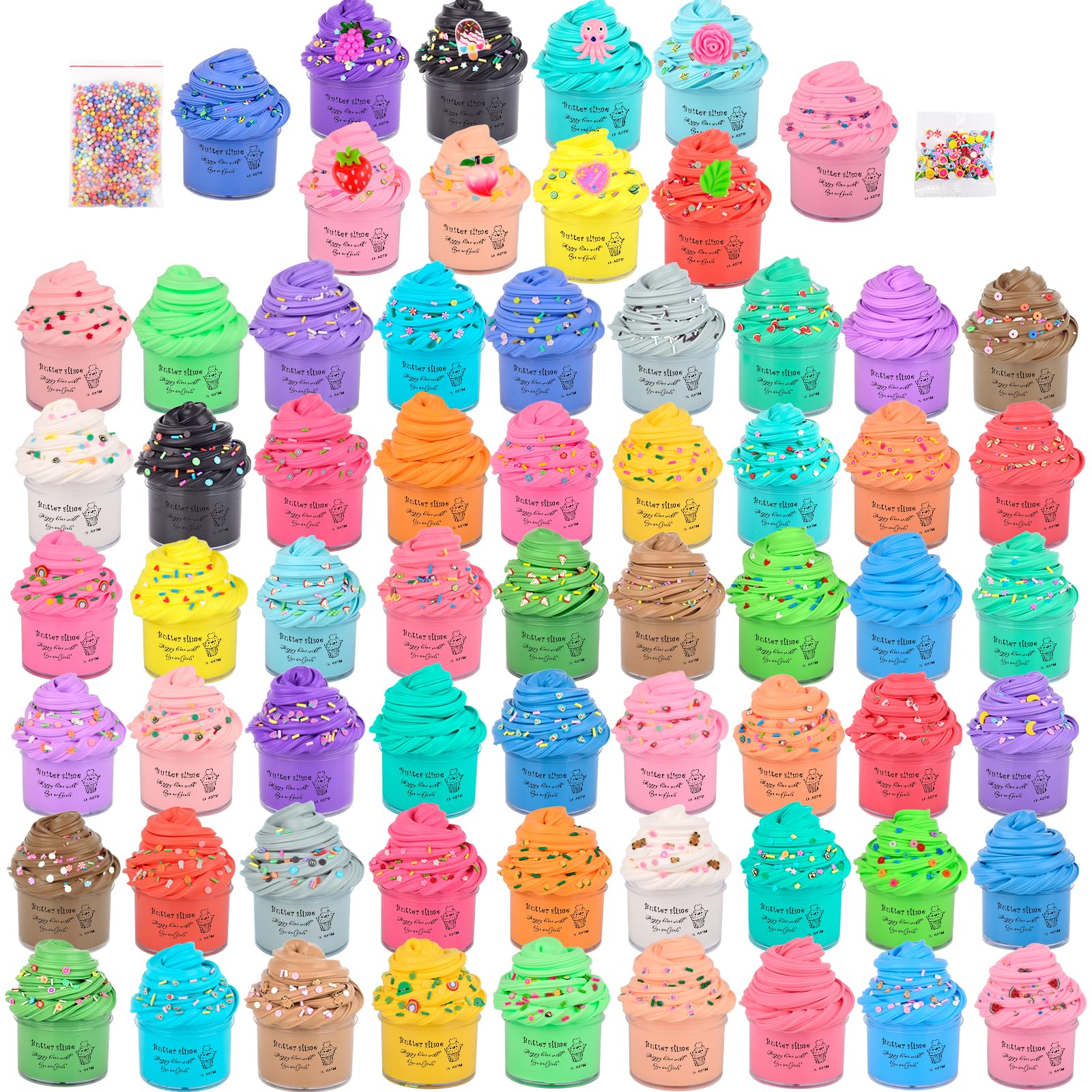 Butter Slime Kit with 64 Pack, Super Soft and Non-Sticky, Birthday Gifts for Boys and Girls, Scented Slime Party Favors, Stress Relief Toys, School Prizes, DIY Putty Toys for Kids Aged 6-12