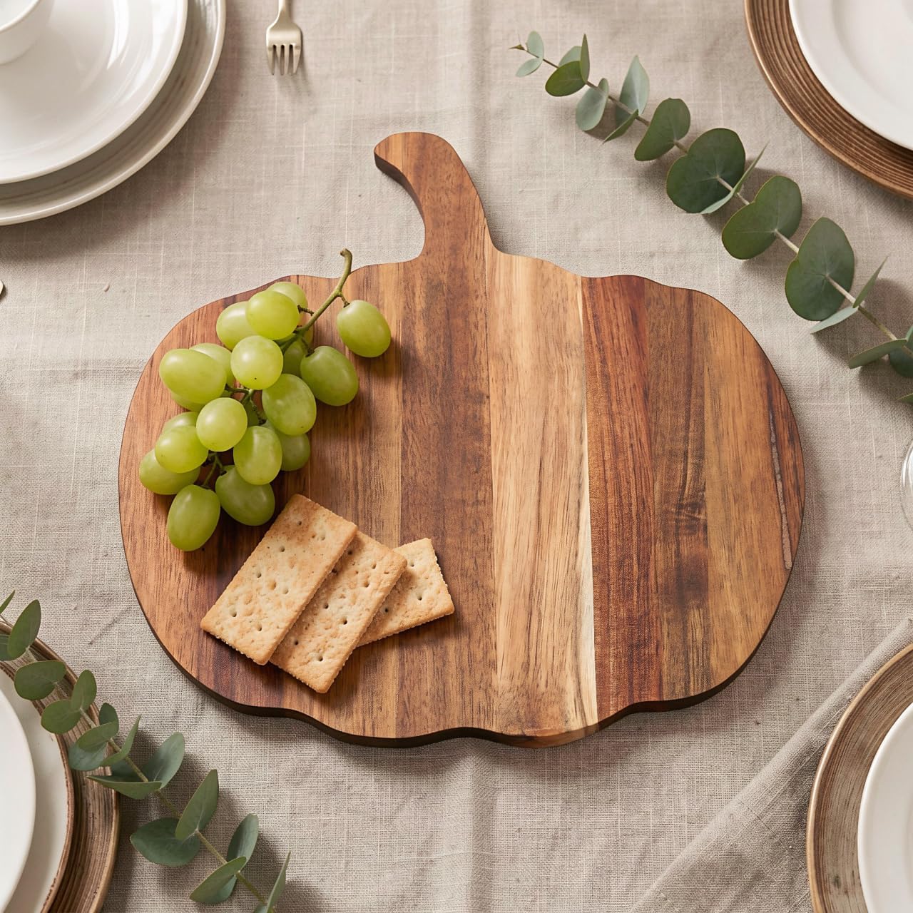 Nolitoy Pumpkin Shape Wood Cutting Board 12.99 X 11.88 X 0.59 in Meal Prep Board for Fruit Vegetable Meat Bread Home Kitchen Camping Serving Charcuterie