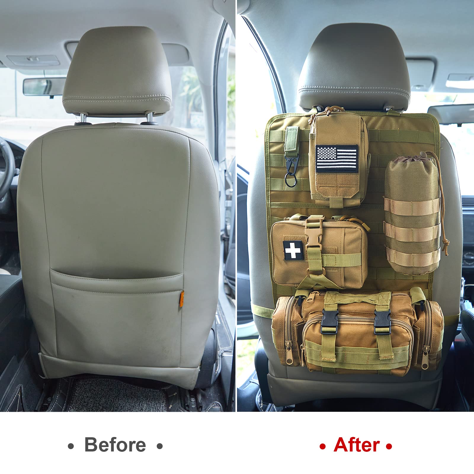 Military Style Car Seat Hanging Organiser | MOLLE Tactical Pockets Hook And Loop Patch | 3 Colours Available - Canada - View #4
