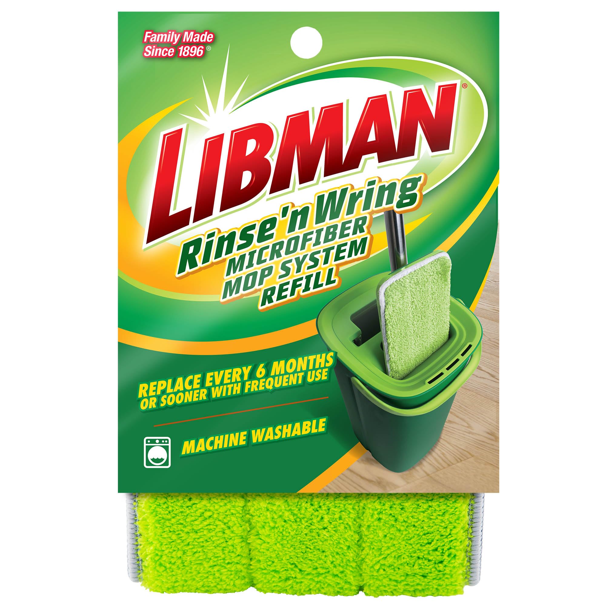 Libman Wkłady do mopa i wiadra Rinse 'n Wring | Mop podłogowy z mikrofibry | Środek do czyszczenia podłóg z twardego drewna | Mop na mokro i na sucho | 6 podkładek z mikrofibry