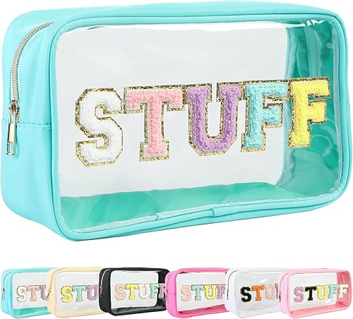 Bolsa de maquillaje de felpilla transparente para viajes, bolsa de cosméticos con letras con purpurina, bolsa de nailon impermeable con cremallera,