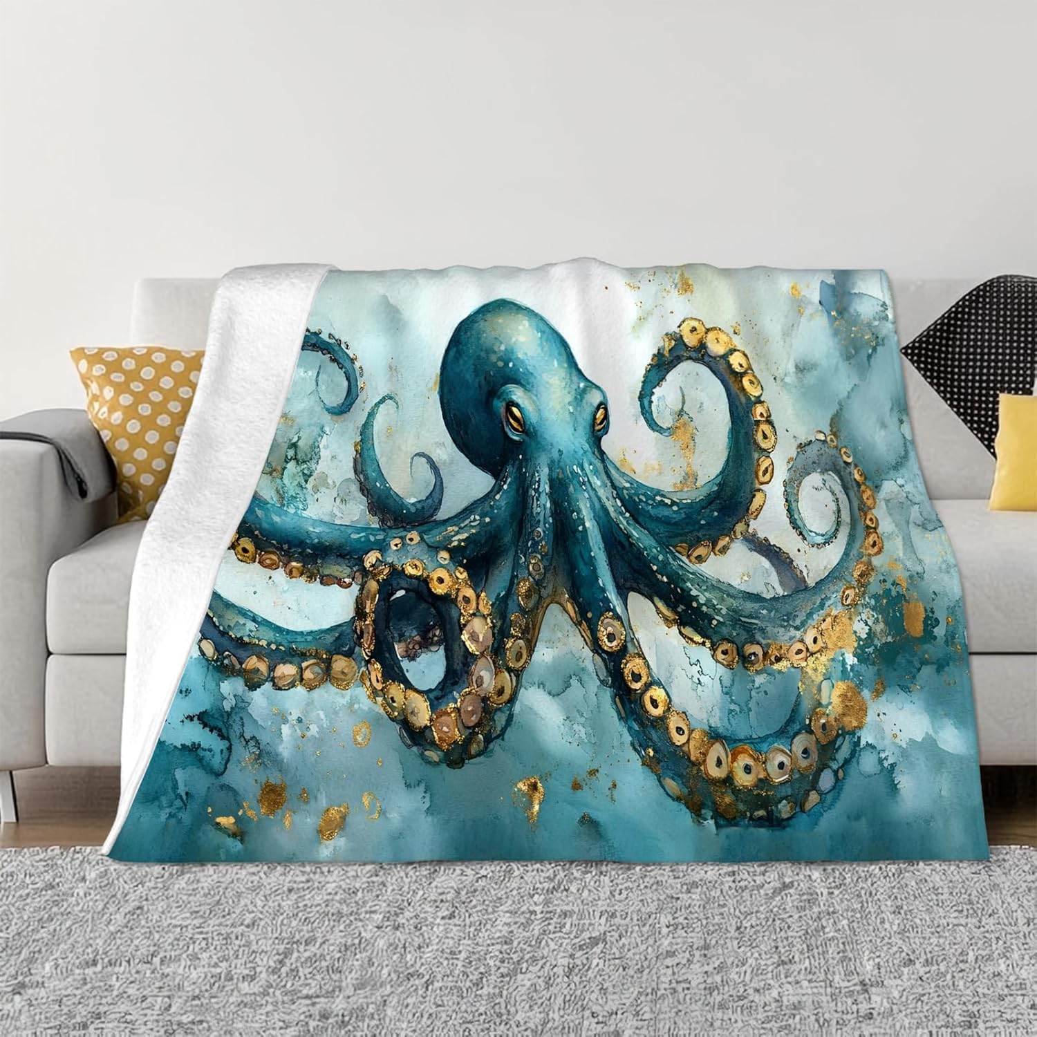 Tijuboni Octopus Throw Blanket Ocean Gifts for Girls Boys Women Men Kids Adults Soft Flannel Fleece Blanket for Couch Sofa Bed Home Decor 40"x50" - Image 2