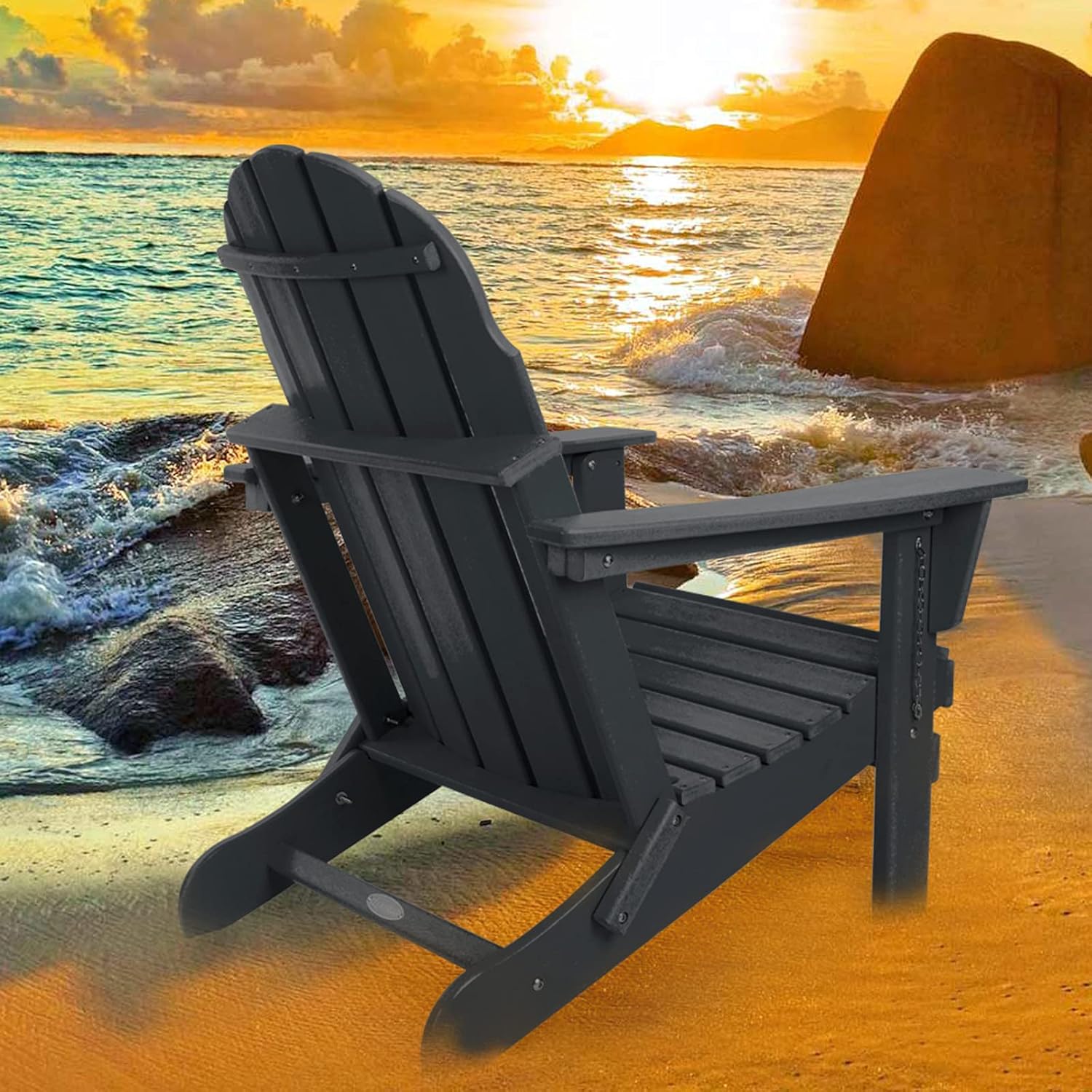 PILITO Adirondack Chair, Outdoor Folding Chairs, Patio Lounge Chair, Weather Resistant, HDPE Material, Perfect for Deck, Garden, Backyard & Lawn Furniture, Fire Pit, Porch Seating, Black : Patio, Lawn & Garden