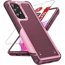 LeYi for Samsung Galaxy A53-5G Phone Case Samsung A53 Phone Case with Screen Protector, Dual Layer 2in1 Shockproof Funda para Android Mobile Unlocked A 53 A535g Series Cell Telephone Cover, Red Pink