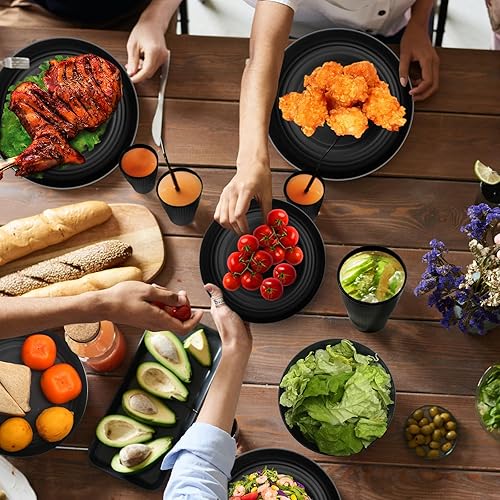 Miniatura 5 de Juego de vajilla de paja de trigo para 8, juego de platos de 32 piezas, platos irrompibles, cuencos, tazas para cocina, fiestas, camping, caravana,