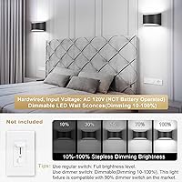 Vista 3 de TRLIFE Modern Wall Sconces, 3000K/4000K/6000K Selectable and Dimmable LED Wall Sconce 12W Aluminum Wall Mounted Light Set of 2 Hardwired Wall
