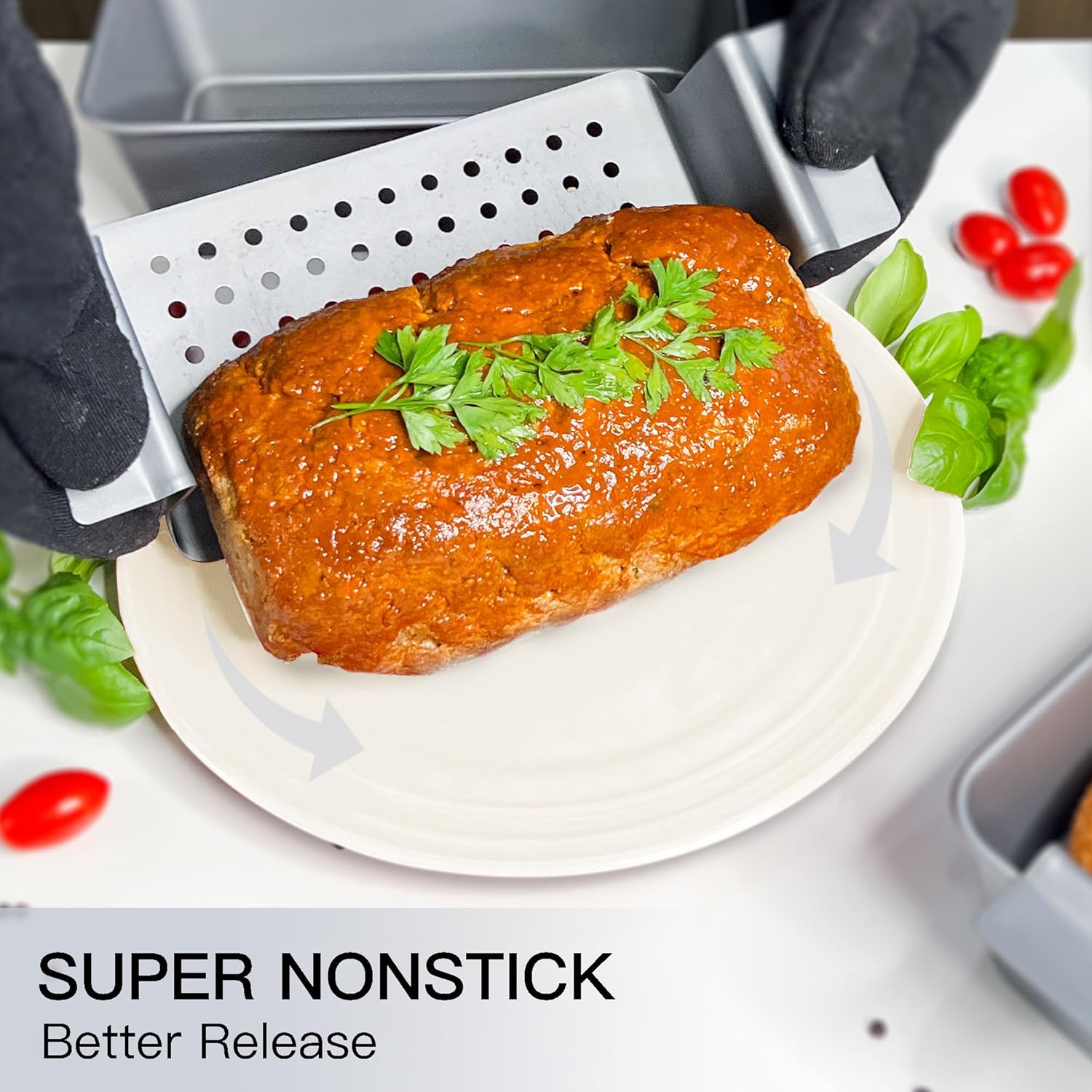 HONGBAKE Meatloaf Pan with Drain Tray, 9 x 5 Inches Loaf Pans with Insert, Nonstick Meat Loaf for Baking, Reduce the Fat and Kick Up the Flavor, Grey - Image 4