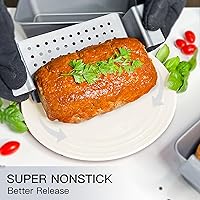 Vista 4 de HONGBAKE Sartén para pastel de carne con bandeja de drenaje, moldes para pan de 9 x 5 pulgadas con inserto, antiadherente para pastel de carne