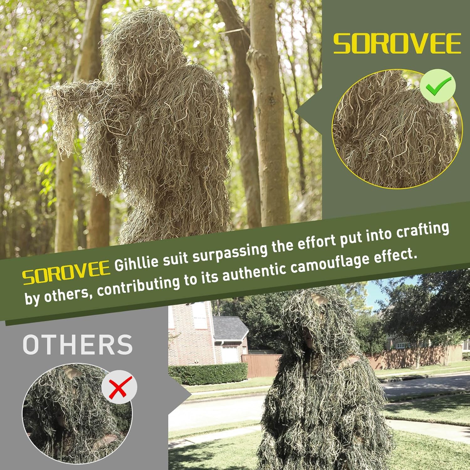Ghillie Suit, 5 in 1 Ghillie Suit for Men Including Jacket, Pants, Hood, Carry Bag and Camo Tapes, Helloween Costumes - Image 3