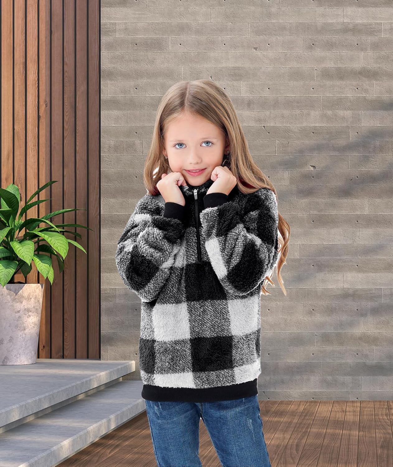 Little Beauty Girls Fuzzy Fleece Hoodies Sweatshirt Sherpa Pullover Cozy Hooded Outwear Coat with Pockets - Image 2