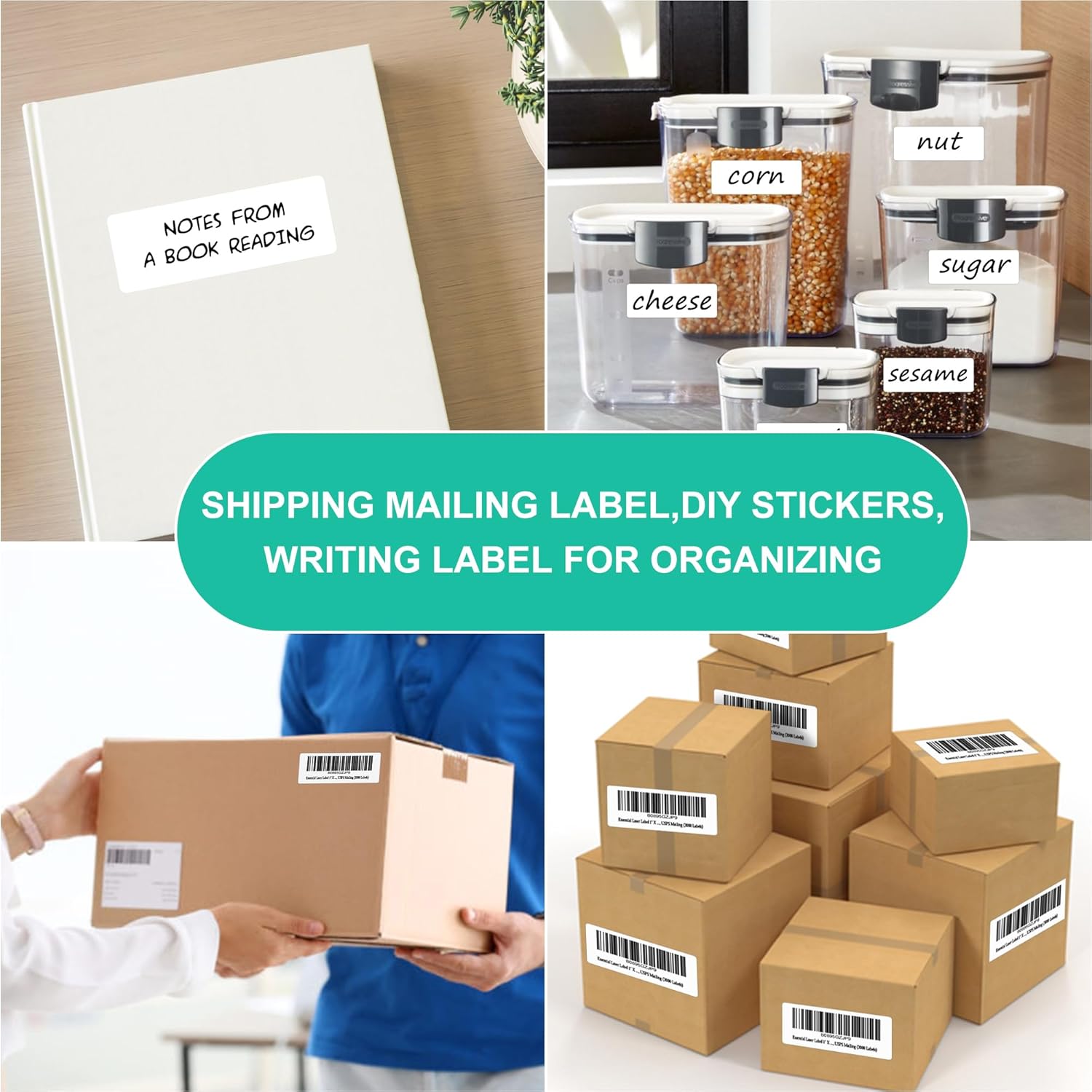 L LIKED 2" x 4" Label Stickers, Printable White 10 per Sheets Total 1000 Labels for Laser/Inkjet Printing - Matte (1000 Labels) (Pack of 2)