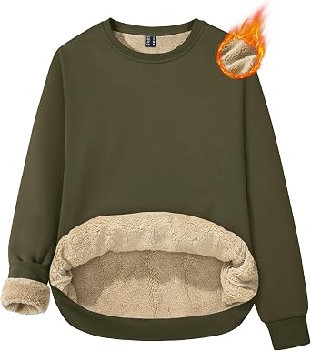 MAGCOMSEN Women's Sherpa Lined Sweatshirts Thermal Casual Crewneck Fleece Pullover Winter Warm Thick Tops