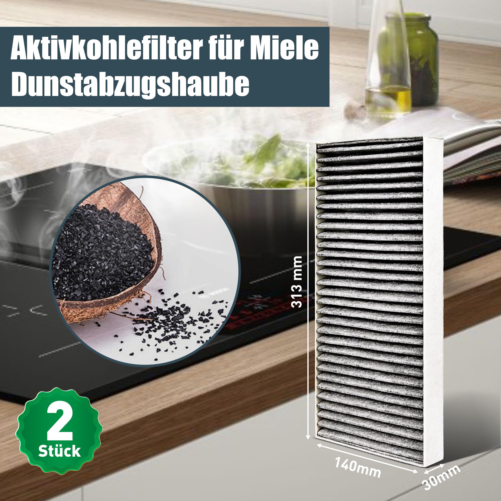 Aktivkohlefilter für Miele Dunstabzugshaube DKF 35-P Kompatibel KMDA 7272 KMDA 7473 KMDA 7676 KMDA 7876