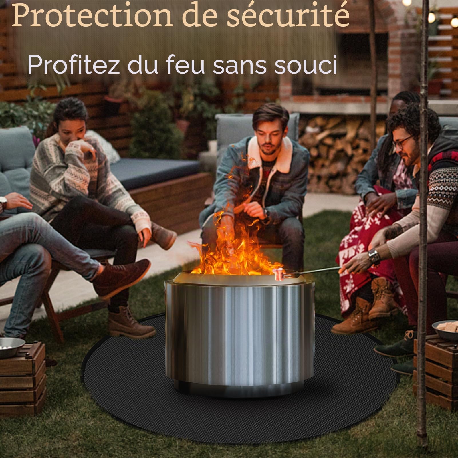 Apipi Tapis de brasero Yukon de 150 cm pour réchaud Solo Stove Yukon, Tapis Ignifuge Rond à 3 Couches, Tapis imperméable réutilisable pour Gazon, terrasse, extérieur, Barbecue, Noir