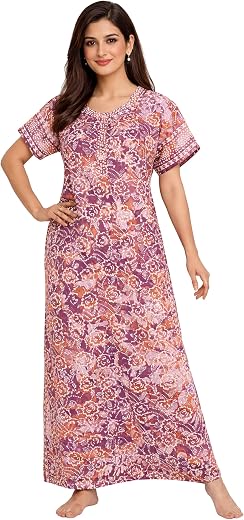ZAYU Nighty| Nighty for Women Stylish| Cotton Nighty for Women| Night Gown for Women Stylish| Authentic Batik Style Print|...