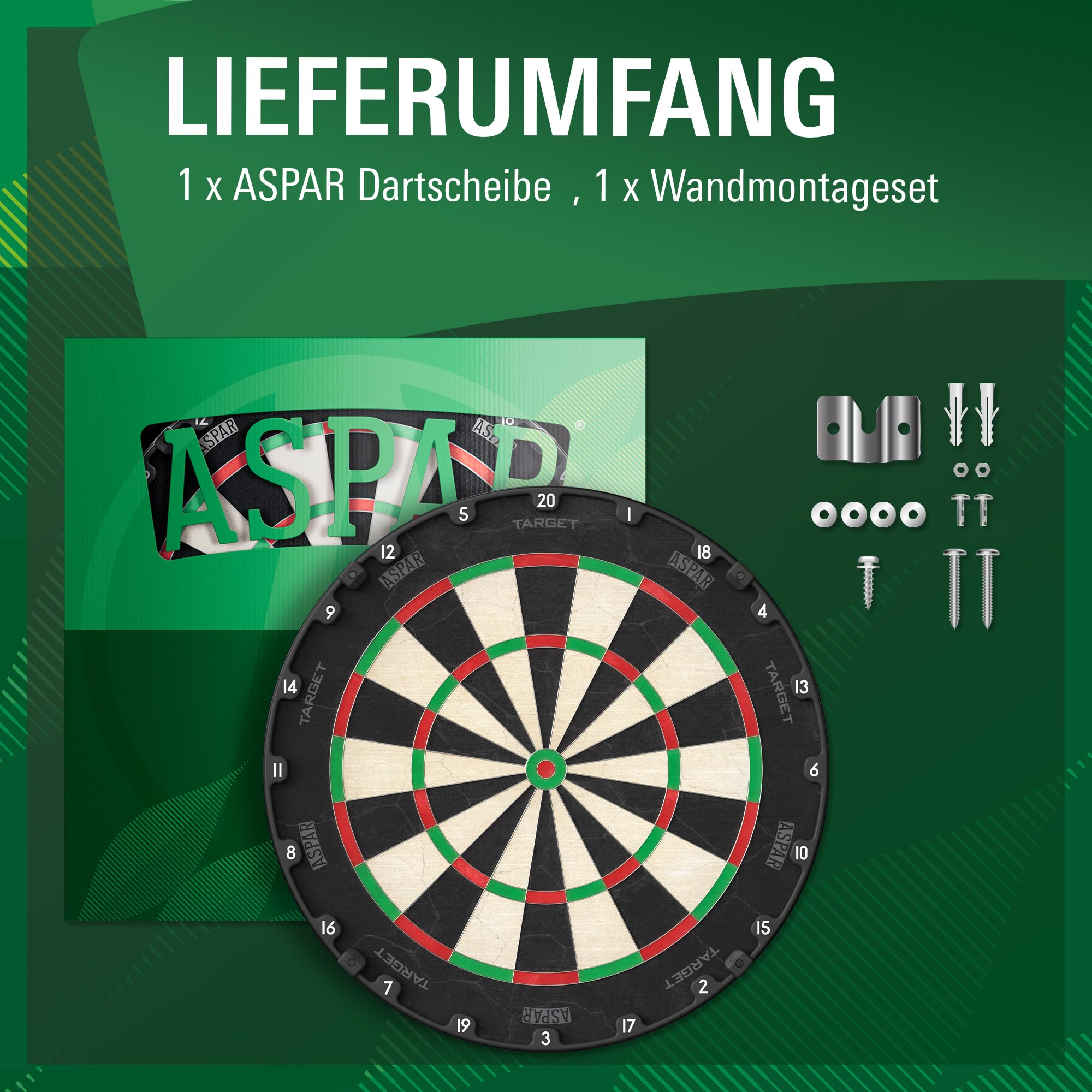 Target Darts Aspar Dartscheibe | Steel Tip Dartboard mit selbstheilendem Sisal, drehbarem Zahlenring und dünnem Draht | Turnier-Dartscheibe in Wettkampfgröße | Darts Zubehör
