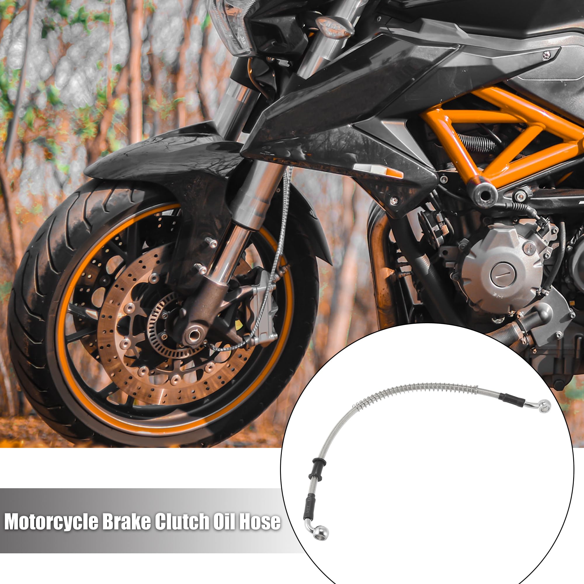 Motoforti Universal 40 cm 15.75" Manguera de Aceite para Freno y Embrague de Motocicleta, Tubo de Línea Hidráulica Reforzada, Acero Inoxidable Trenzado, Tono Plateado