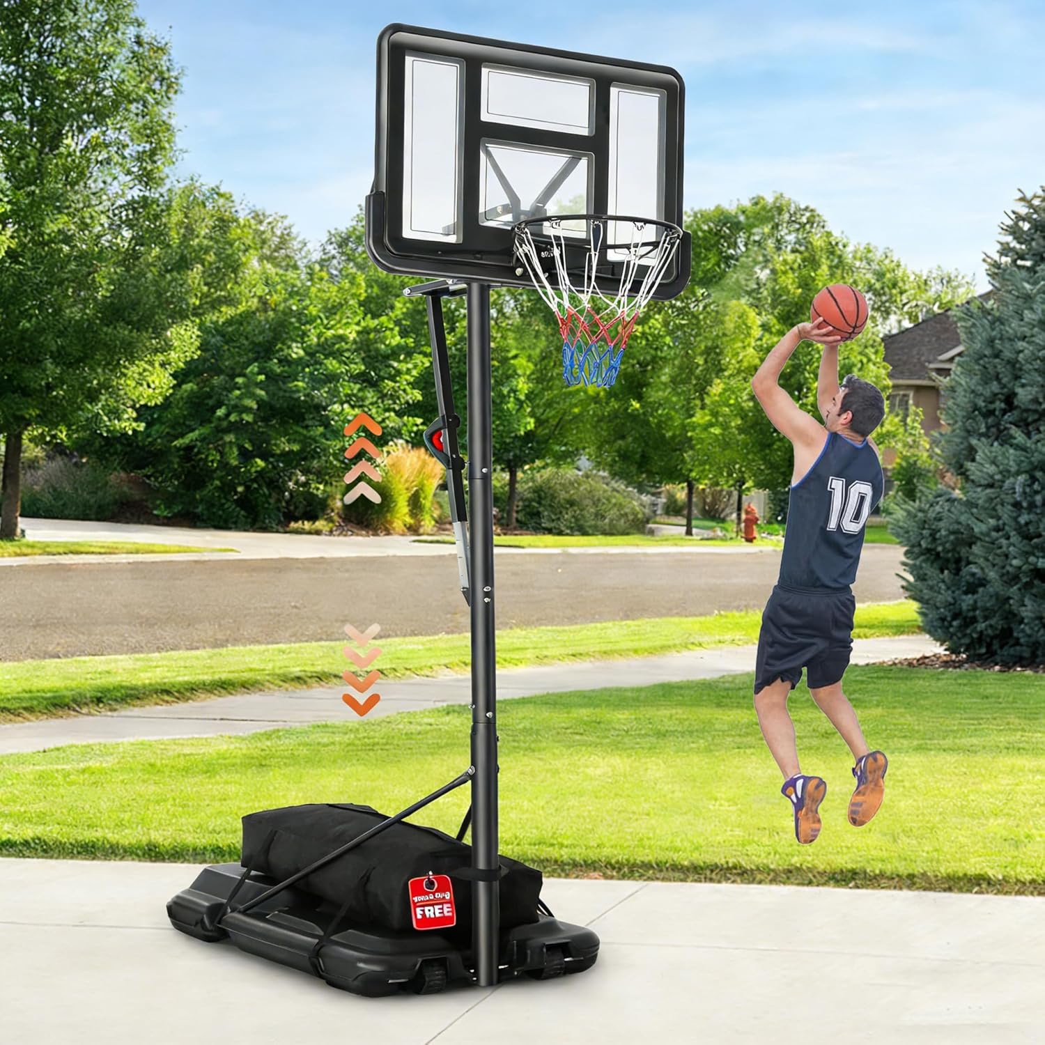 ImdotDirect Portable Basketball Hoop 10ft Adjustable - 48" Shatterproof Backboard, Fillable Base for Teens, Youth, Adults - Backyard Driveway Indoor