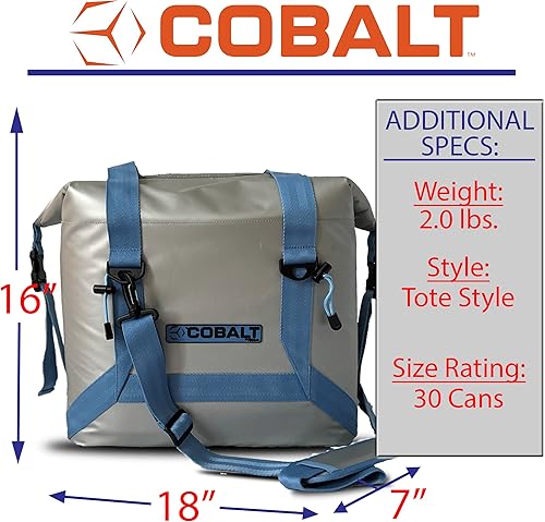 Miniatura 3 de Bolsa enfriadora de lados suaves de cobalto, con aislamiento y portátil, de 24 a 30 latas, para almuerzo, playa, picnic y campamento..