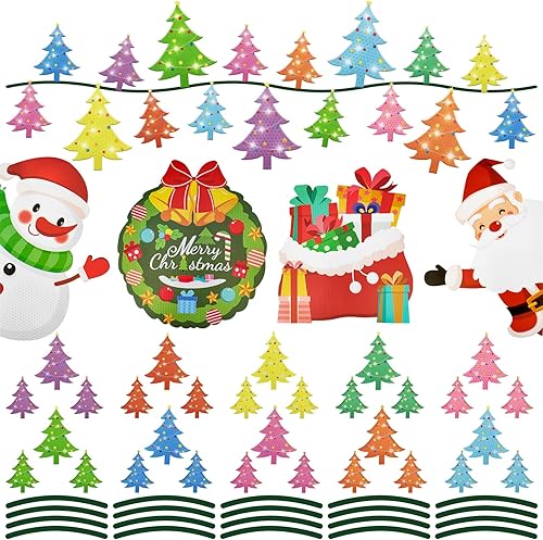MORCART Juego de 54 piezas reflectantes de decoración de automóvil de Navidad, 30 imanes reflectantes en forma de árbol, 20 alambres magnéticos, 4