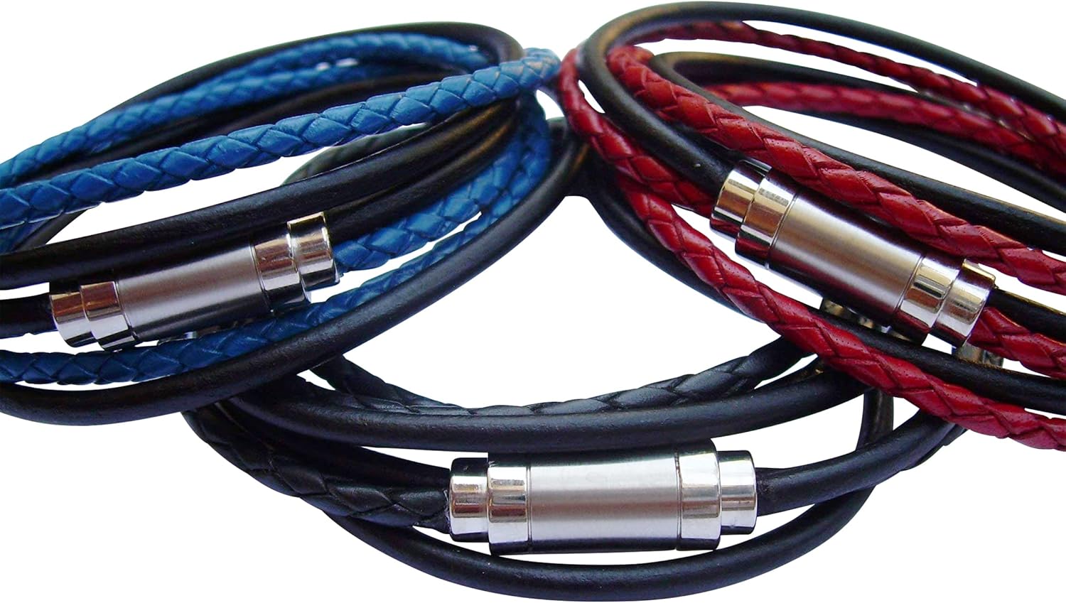 Handmade Triple Leather Wrap Bracelet with Stainless Steel Magnetic Matte Clasp - Genuine Leather Bracelet for Men - Available sizes: 6,6.5,7,7.5,8 inch or Custom