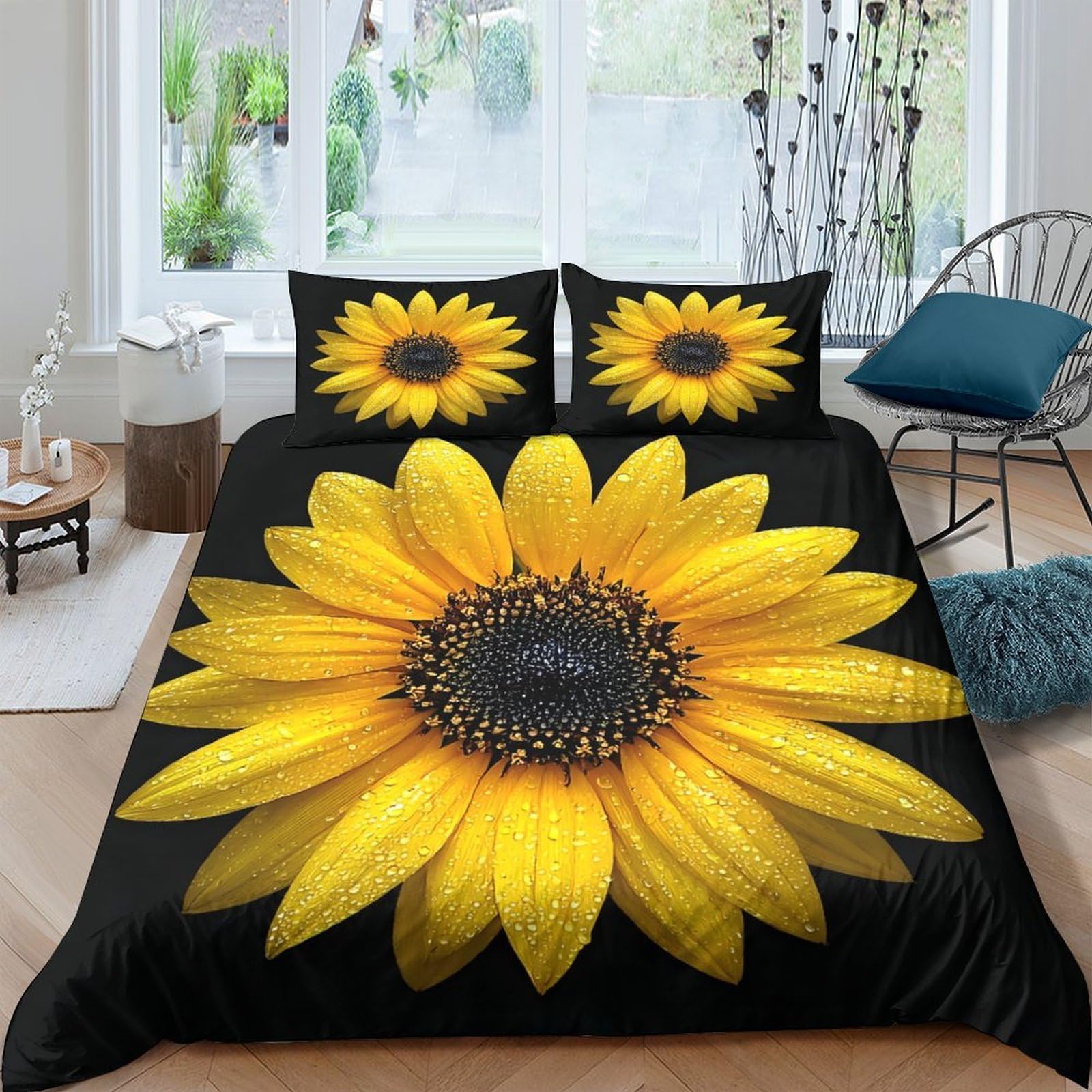 Ctjqhvkz Style-5 3D Printed Sunflower Fitted Sheet Microfiber Soft Yellow Flower Bed Cover For Bedroom Dorm Protection Decor Single（135X200cm）