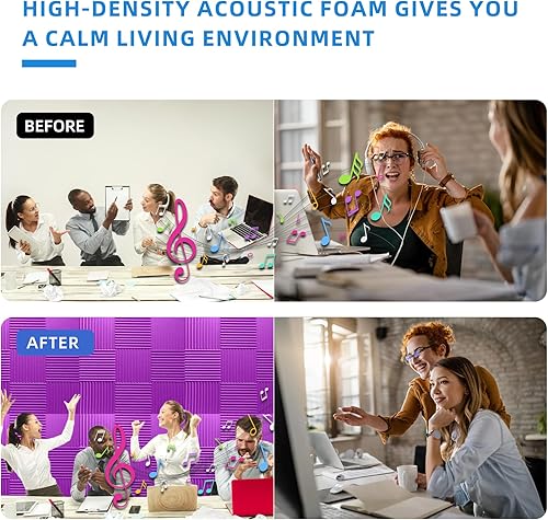 Miniatura 4 de TEMGCUAM Paquete de 24 paneles de espuma a prueba de sonido, paneles de pared insonorizados de recuperación rápida de 1 x 12 x 12 pulgadas, paneles