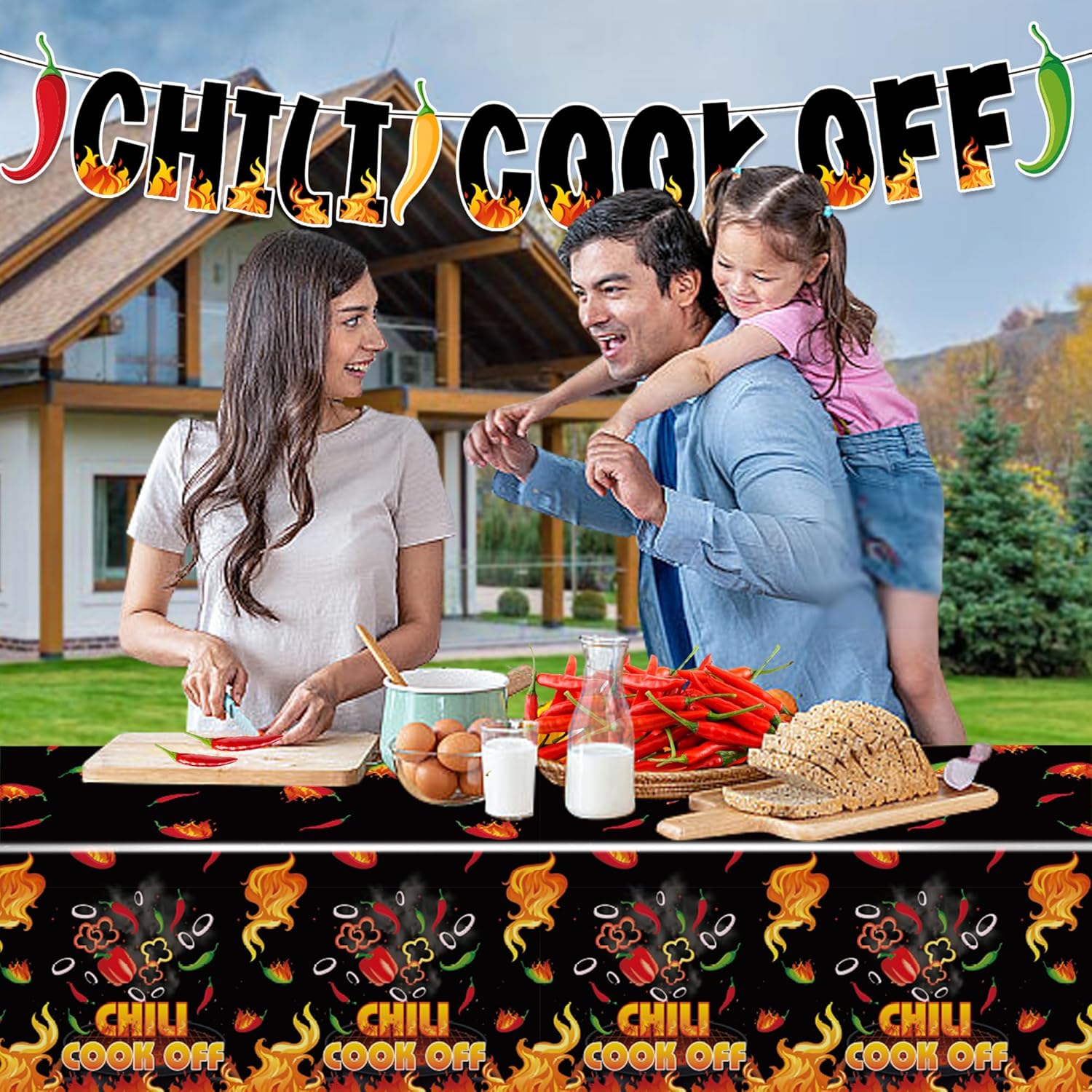 Iceyyyy 4 Pcs Black Chili Cook Off Table Decorations Set-108" x 54" Chilis Peppers Flame Table Covers 33 Ft Cooking Chili Contest Banner-Disposable Chilis Peppers Party Decorations for Party Supplies - Image 6