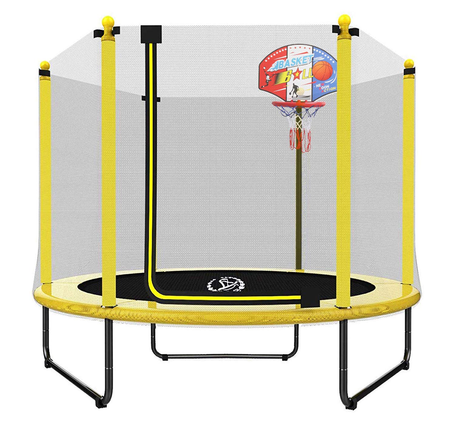 LANGXUN 60" Trampoline for Kids - 5ft Outdoor & Indoor Mini Toddler Trampoline with Enclosure, Basketball Hoop, Birthday Gifts for Kids, Gifts for Boy and Girl, Baby Toddler Trampoline Toys, Age 1-7