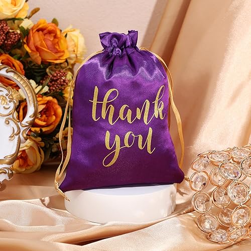 Vista 97 de Sieral 50 bolsas de regalo de satén con cordón para joyas, bolsas de dulces para Acción de Gracias, Navidad, boda, baby shower, fiesta de Blanco