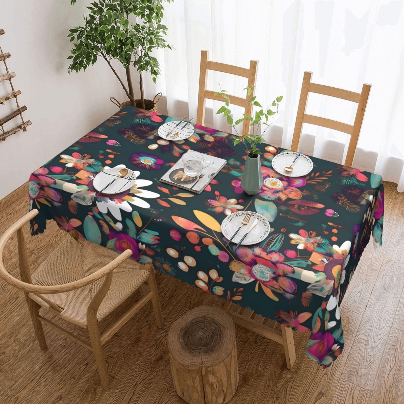 Nappe rectangulaire imprimé floral bohème en tissu coloré pour table de salle à manger