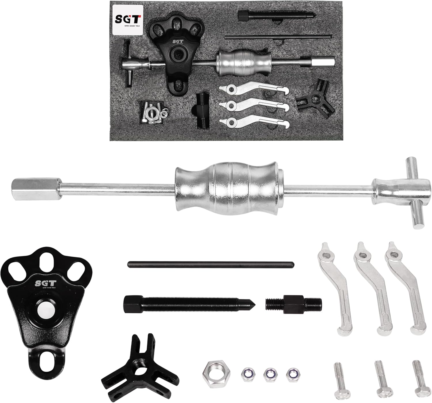 SGT 14pcs Slide Hammer Puller Set,Front Wheel Hub Bearing Remover Axle Shaft Puller Tool Kit for Extracting Bearings,Gears,and Seals