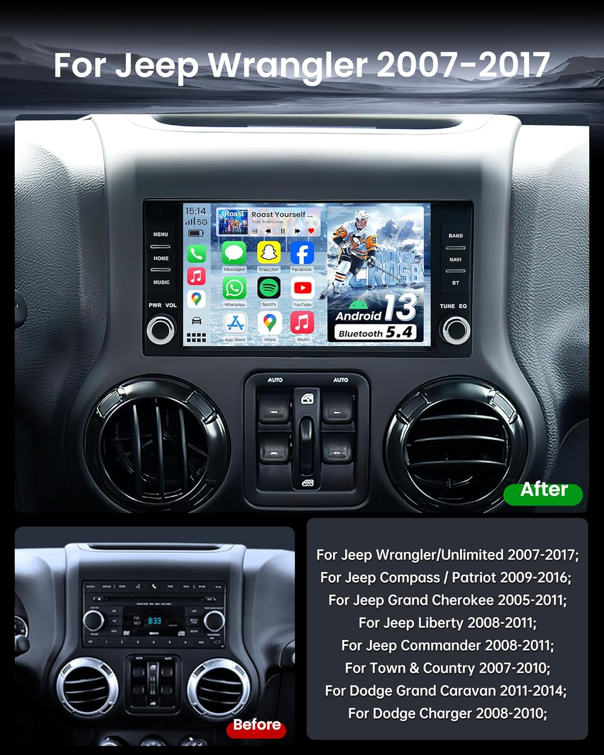 Jeep Wrangler JK Dashboard Before and After Car Radio Installation