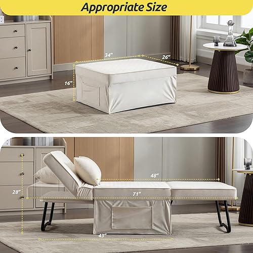 Miniatura 2 de Afuson Silla convertible, cama otomana, otomana plegable multifunción 4 en 1, sofá cama, sofá cama con respaldo ajustable, sofá cama para sala de