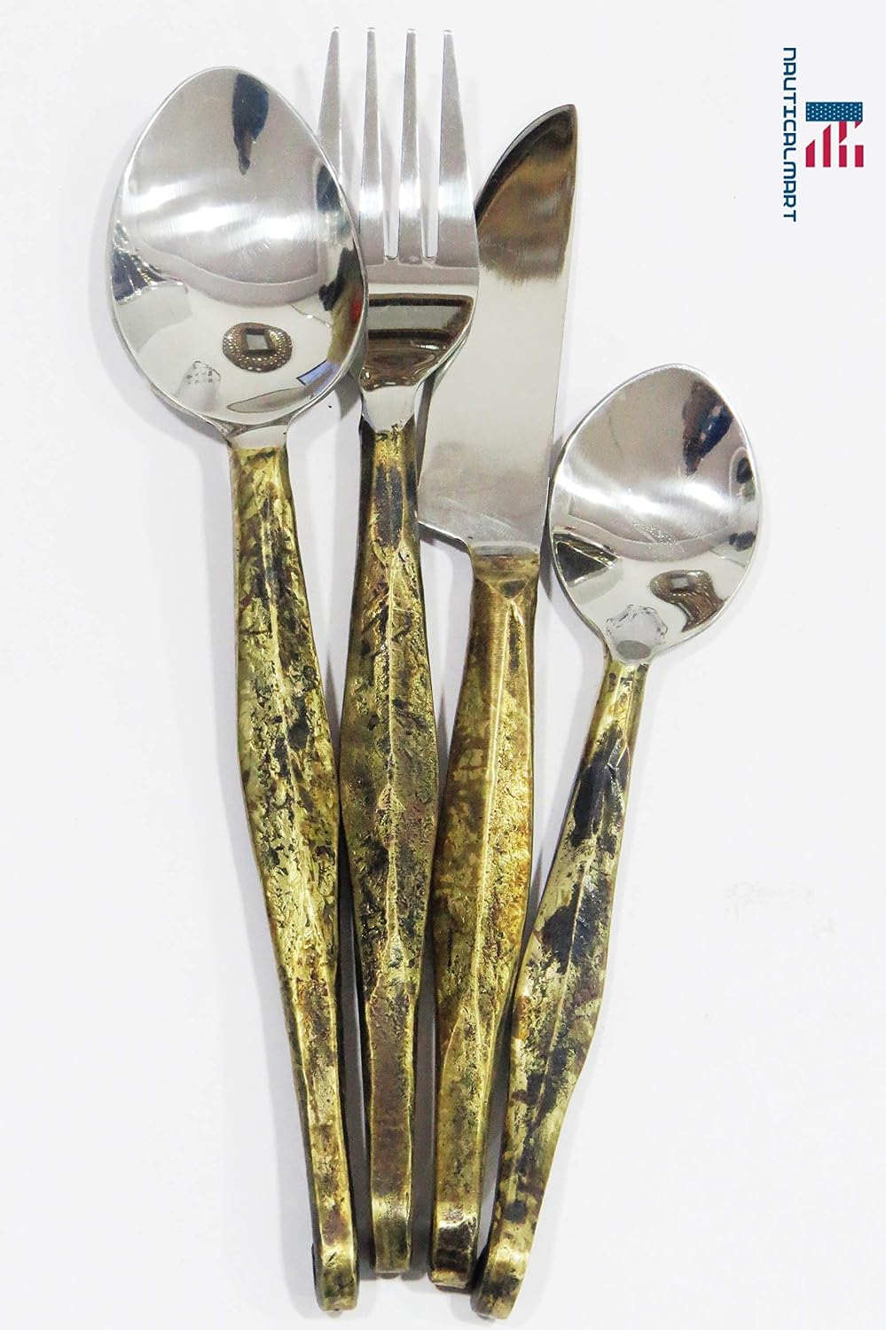 Stainless Steel Flatware Silverware Set, Spoon, Fork, Knife Stainless Steel Rustic Brass Dinnerware Set Kitchen Restaurant,Hotel
