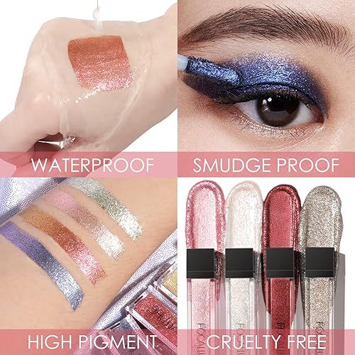 Miniatura 2 de FOCALLURE 2 sombras de ojos con purpurina líquida, sombra de ojos metálica brillante, maquillaje de ojos impermeable de larga duración, iluminador