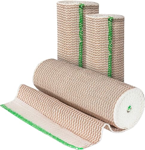 Vendaje elástico con cierre automático Paquete de 3 rollo de compresión atlético cómodo de 6 pulgadas, 5 yardas estiradas para compresión