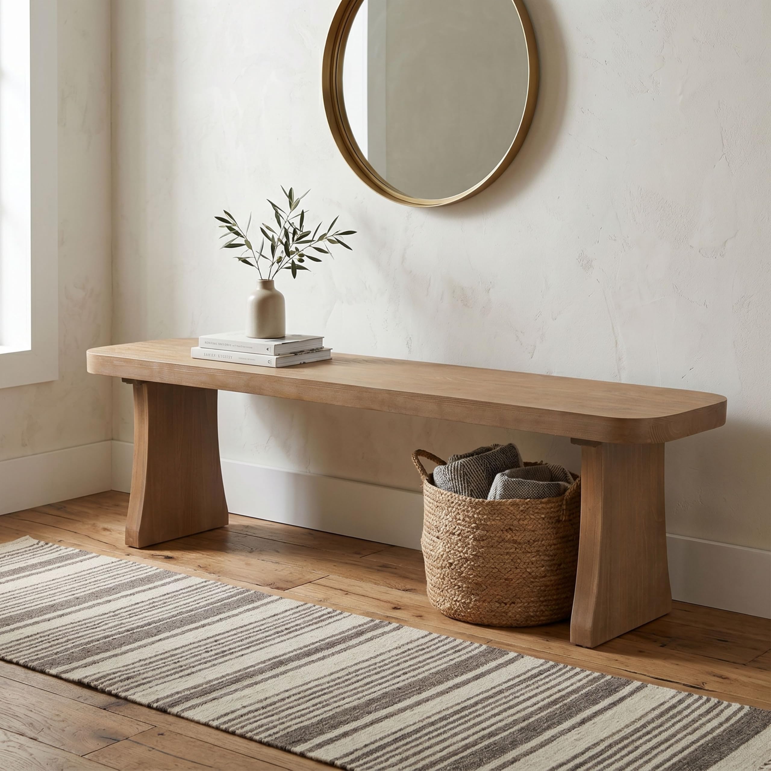 Christopher Knight Home Solley 63" Indoor Pine Dining Bench, Solid Wood Bench Seat for Dining Table, Rectangular Dining Seat, Spacious Seating, Long Footstool for Living Room Dining Room, Pine Wood